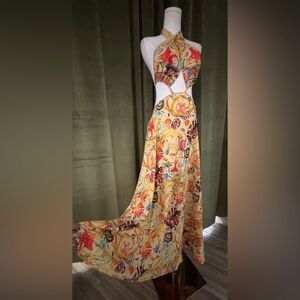 Zury silk/viscose Floral Halter Maxi Dress, free size